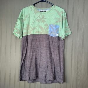Billabong Short Sleeve T-Shirt Palm Tree Graphic Pocket Green/Gray Men's Large